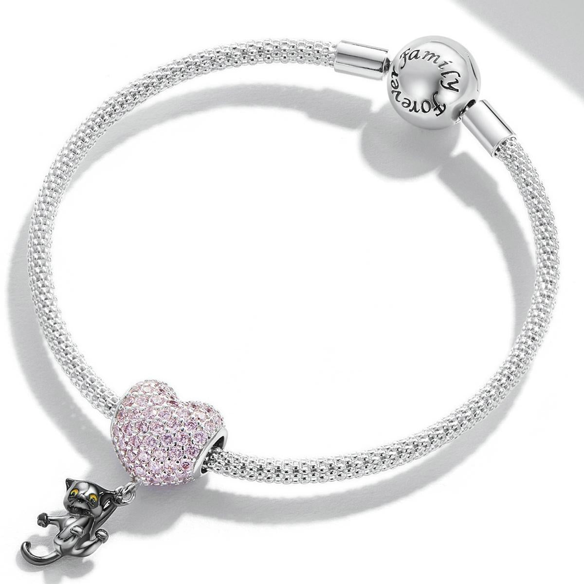 925 Sterling Silver Heart Cat Pendant For Diy Bracelets & Necklaces 6