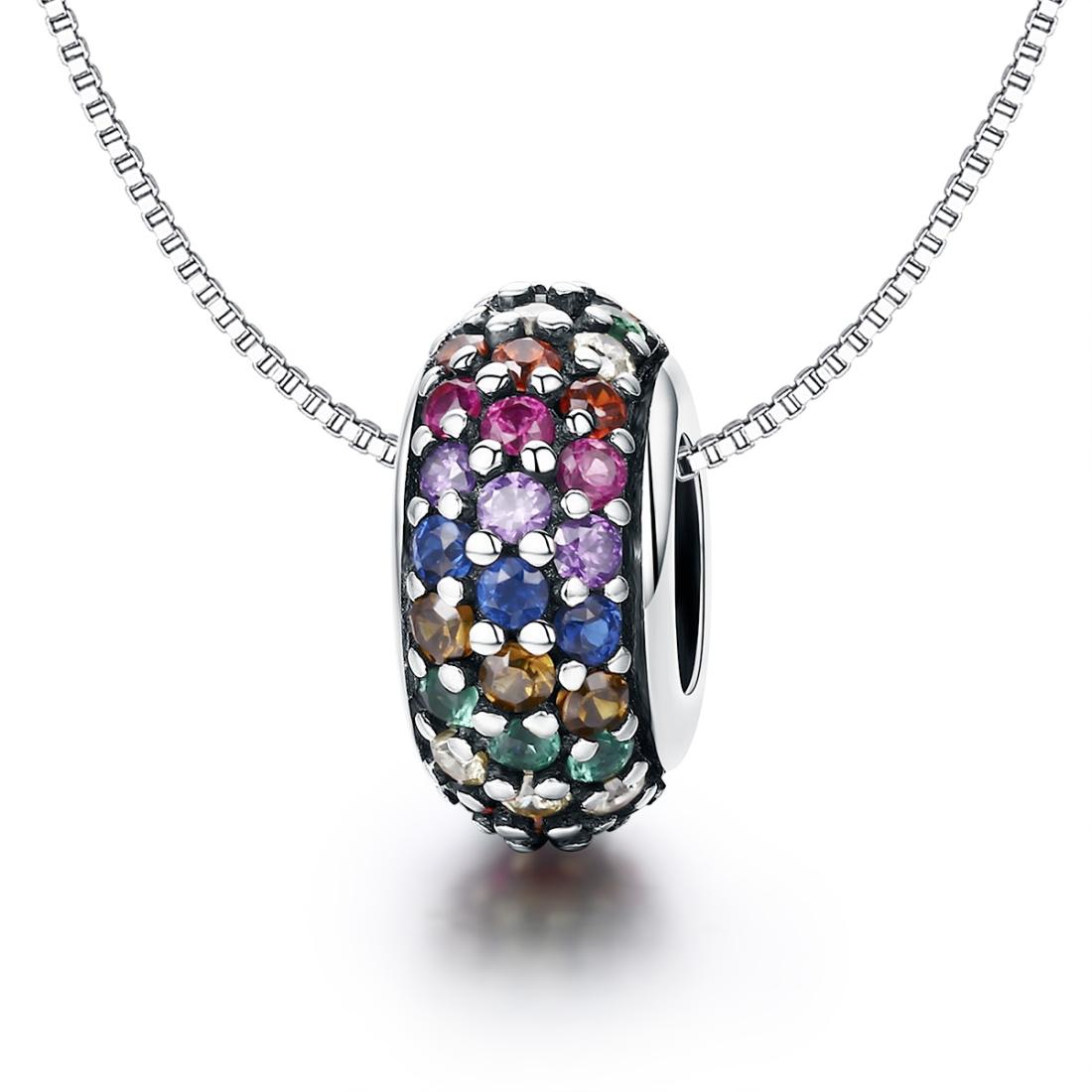925 Sterling Silver Rainbow Diamond Bead Pendant For Diy Bracelets And Necklaces 6