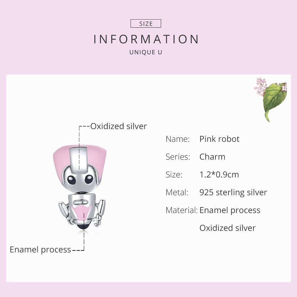 925 Sterling Silver Pink Robot Beads For Diy Bracelets & Necklaces 5