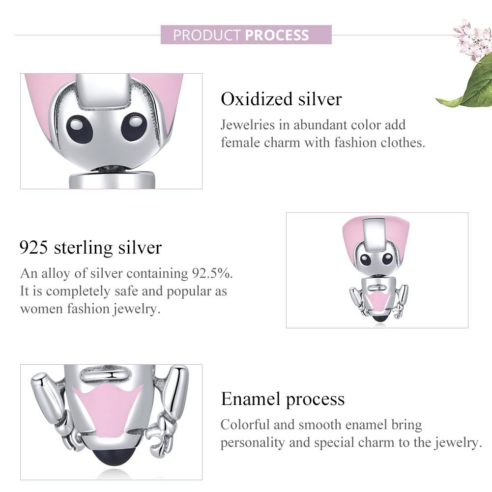925 Sterling Silver Pink Robot Beads For Diy Bracelets & Necklaces 6