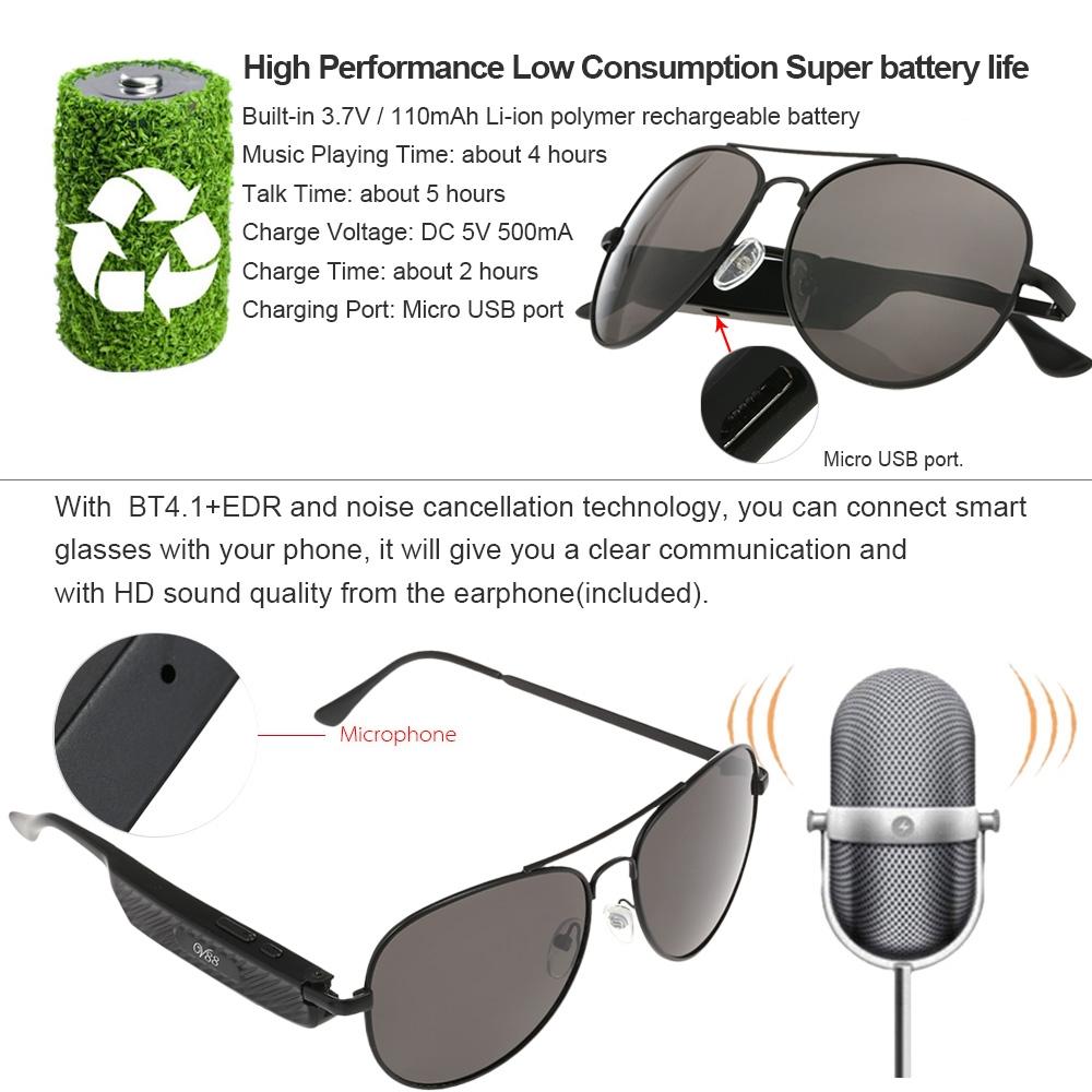 Wireless Bluetooth Sunglasses with Music Earphones and Mic 7