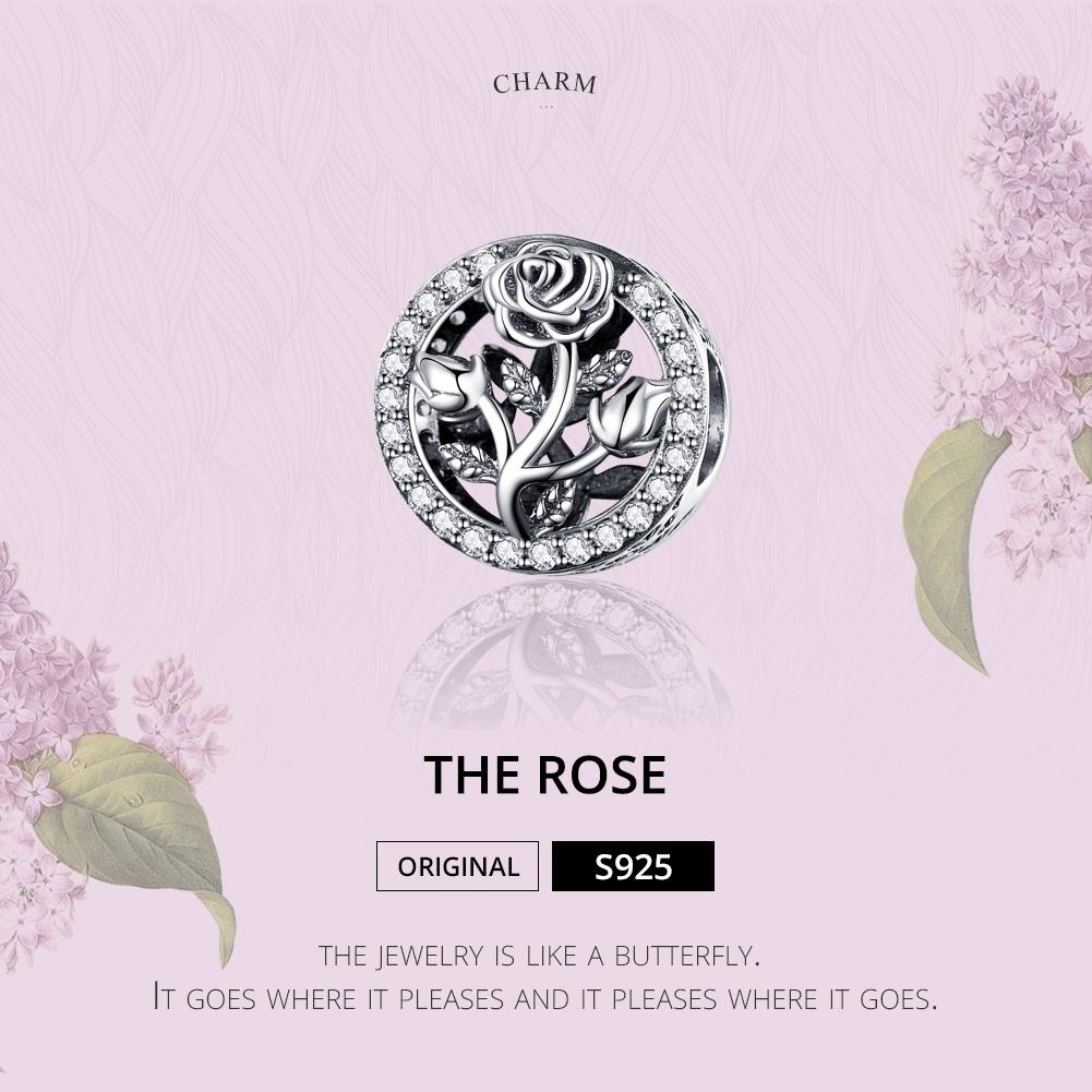 925 Sterling Silver Rose Beaded Bracelet Charm 4