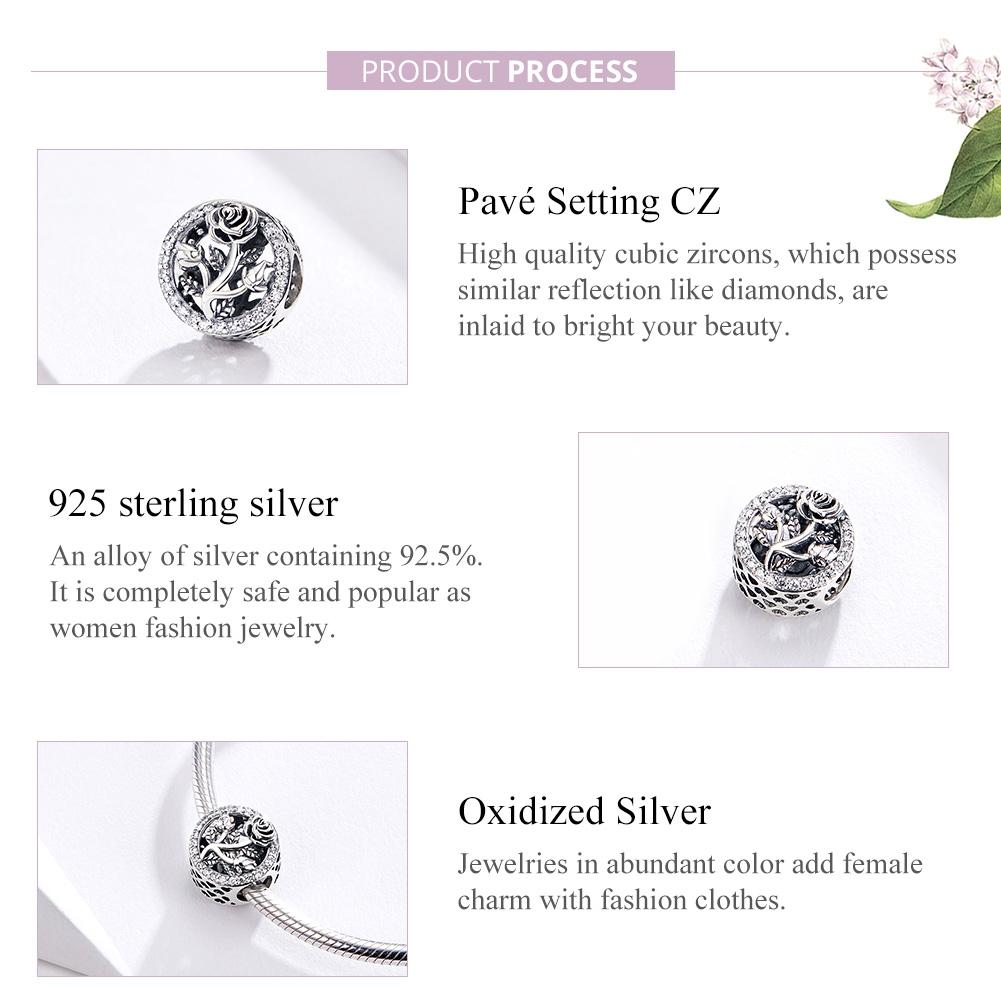 925 Sterling Silver Rose Beaded Bracelet Charm 5