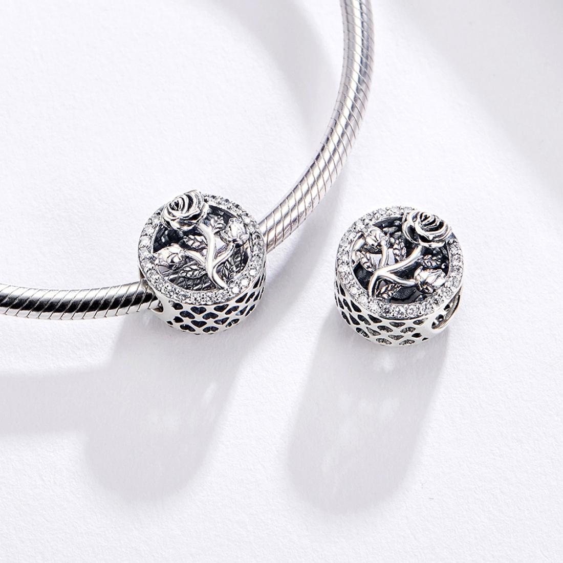 925 Sterling Silver Rose Beaded Bracelet Charm 7