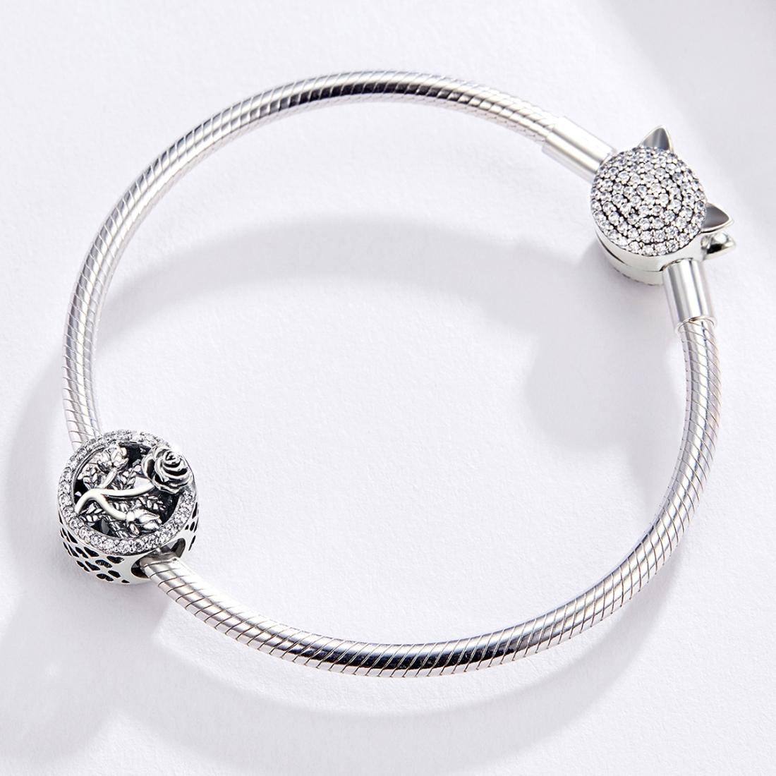 925 Sterling Silver Rose Beaded Bracelet Charm 8