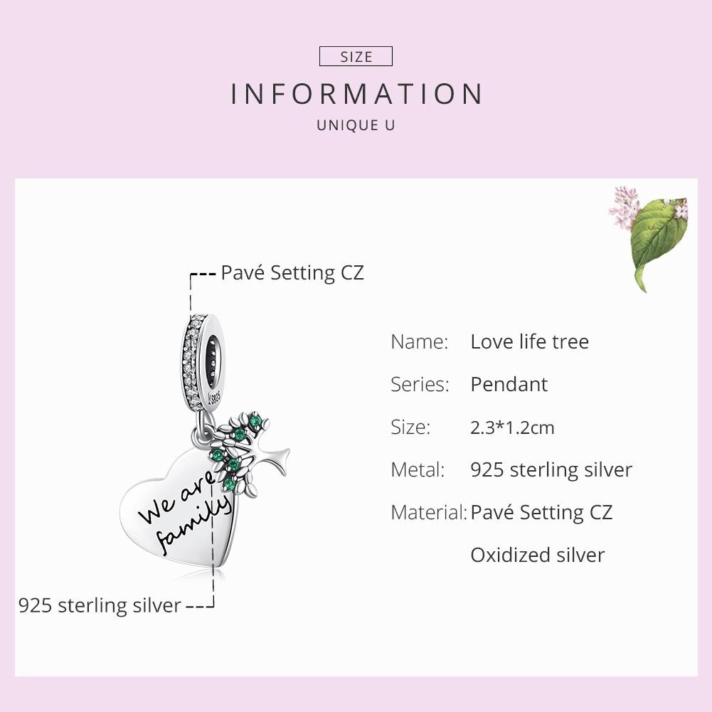 925 Sterling Silver Heart Tree Pendant For Bracelet Or Necklace 4