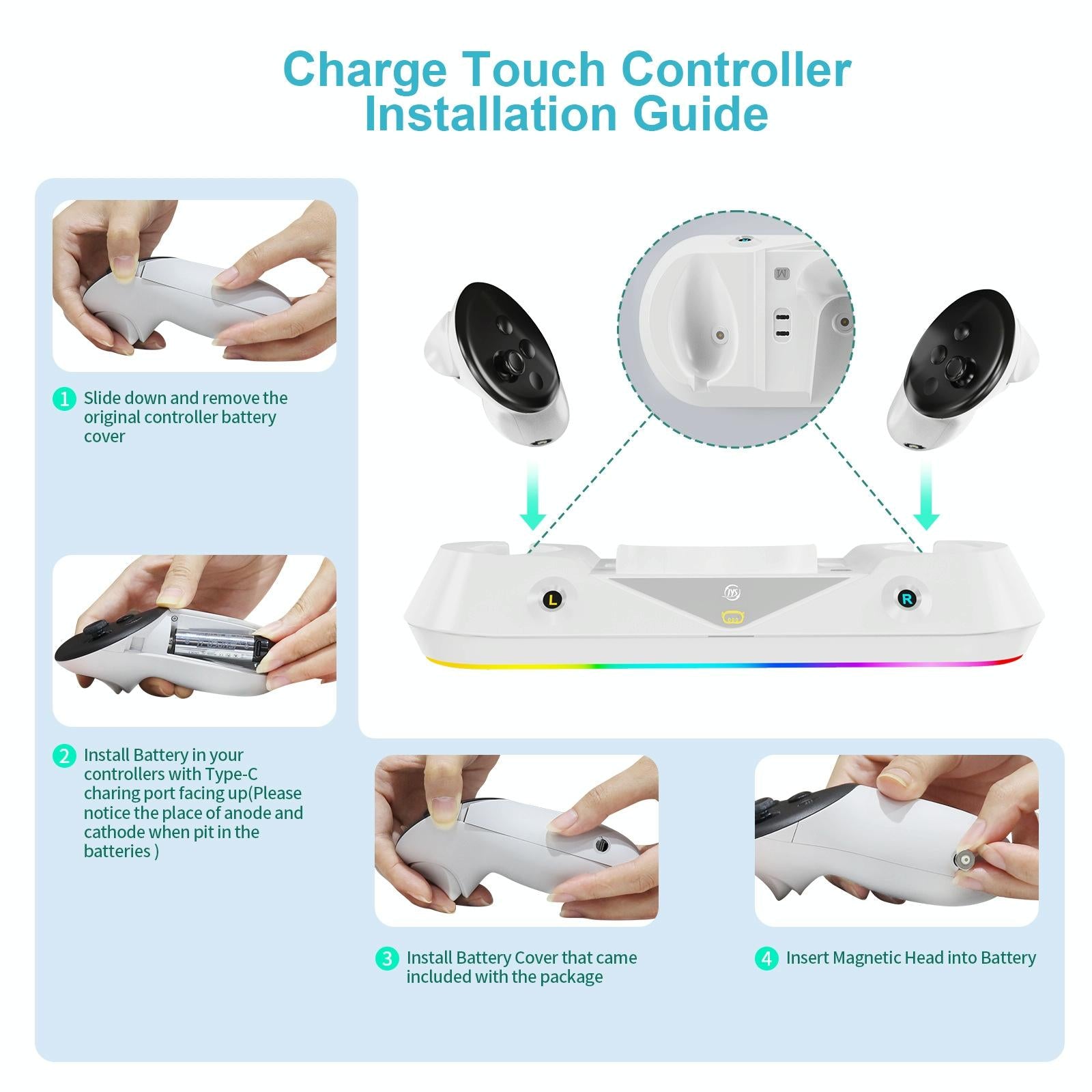 Vr Game Seat Charging Set with Magnetic Suction Base for Meta Quest 3 Glasses and Handle 4