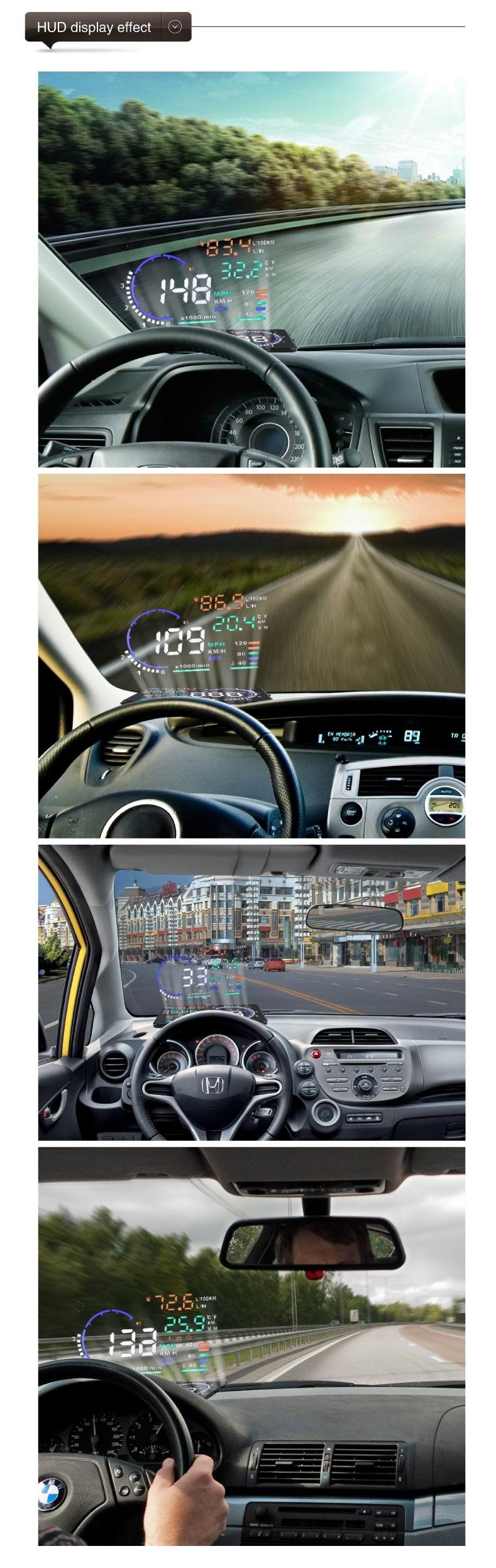 Car Obdii Hud Warning System 5.5 Inch Display Fuel Consumption Speed Alarm Water Temp Fault Diagnosis 6