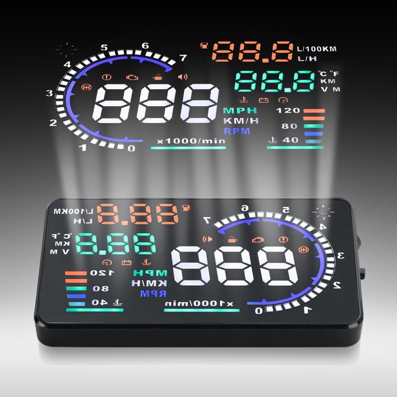 Car Obdii Hud Warning System 5.5 Inch Display Fuel Consumption Speed Alarm Water Temp Fault Diagnosis 13
