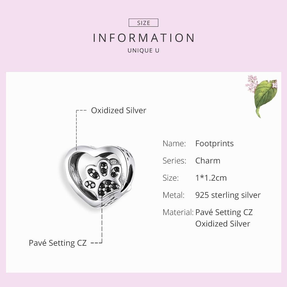 925 Sterling Silver Pet Paw Print Beaded Bracelet Bead 6