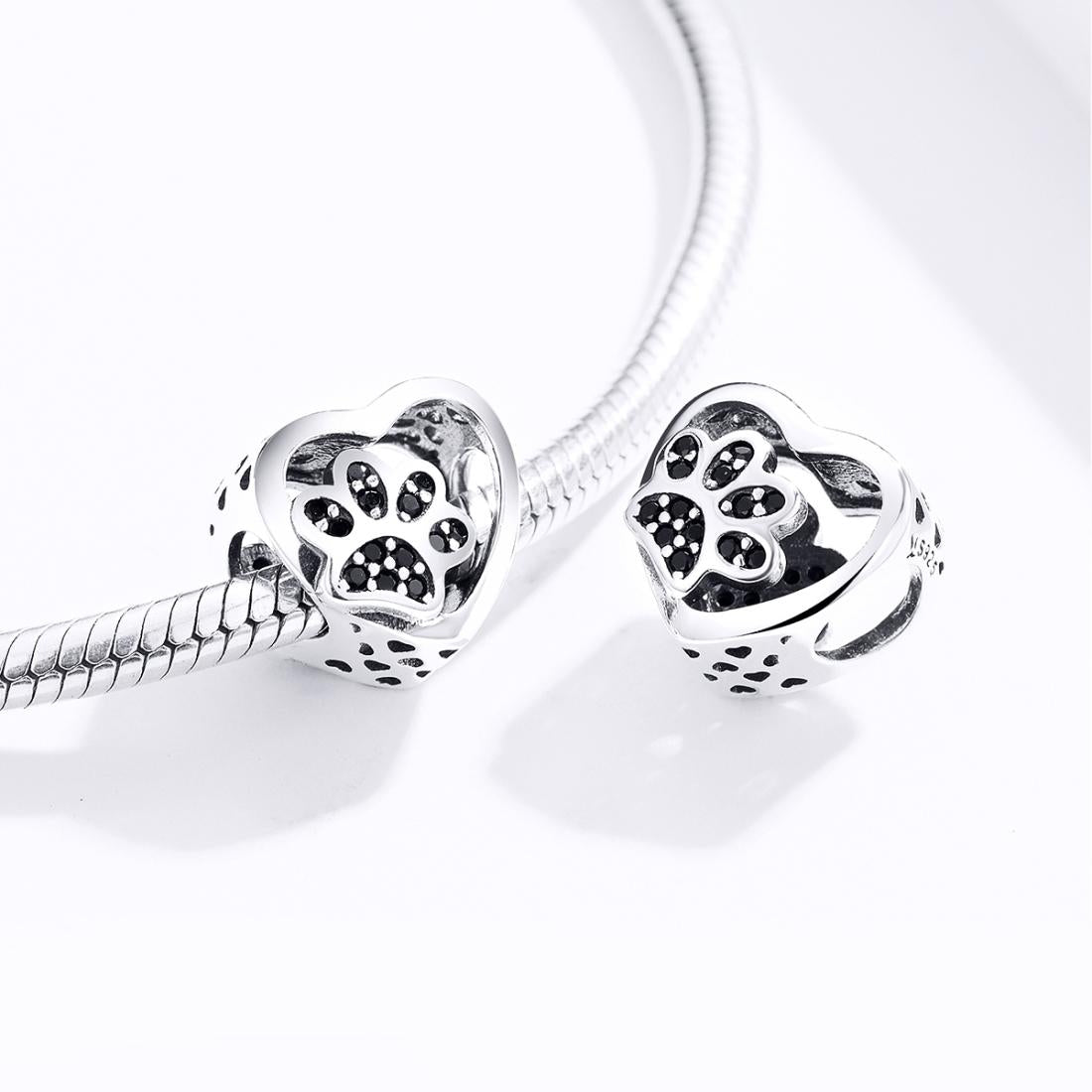 925 Sterling Silver Pet Paw Print Beaded Bracelet Bead 7