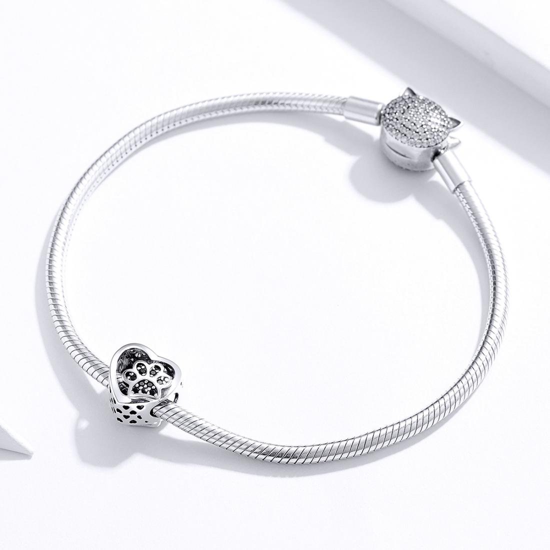 925 Sterling Silver Pet Paw Print Beaded Bracelet Bead 8