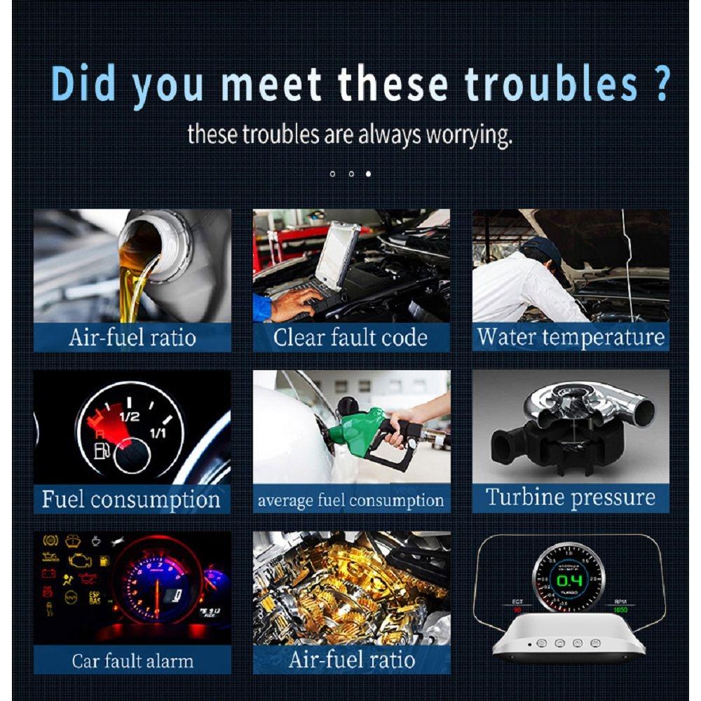 Car Head Up Display Hud Overspeed Temp Voltage Engine Failure Fatigue Reminder Navigation 6