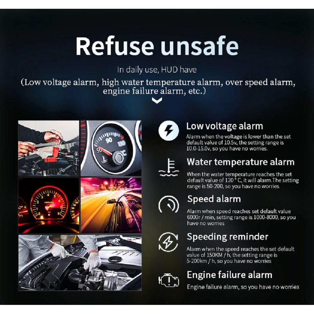 Car Head Up Display Hud Overspeed Temp Voltage Engine Failure Fatigue Reminder Navigation 8