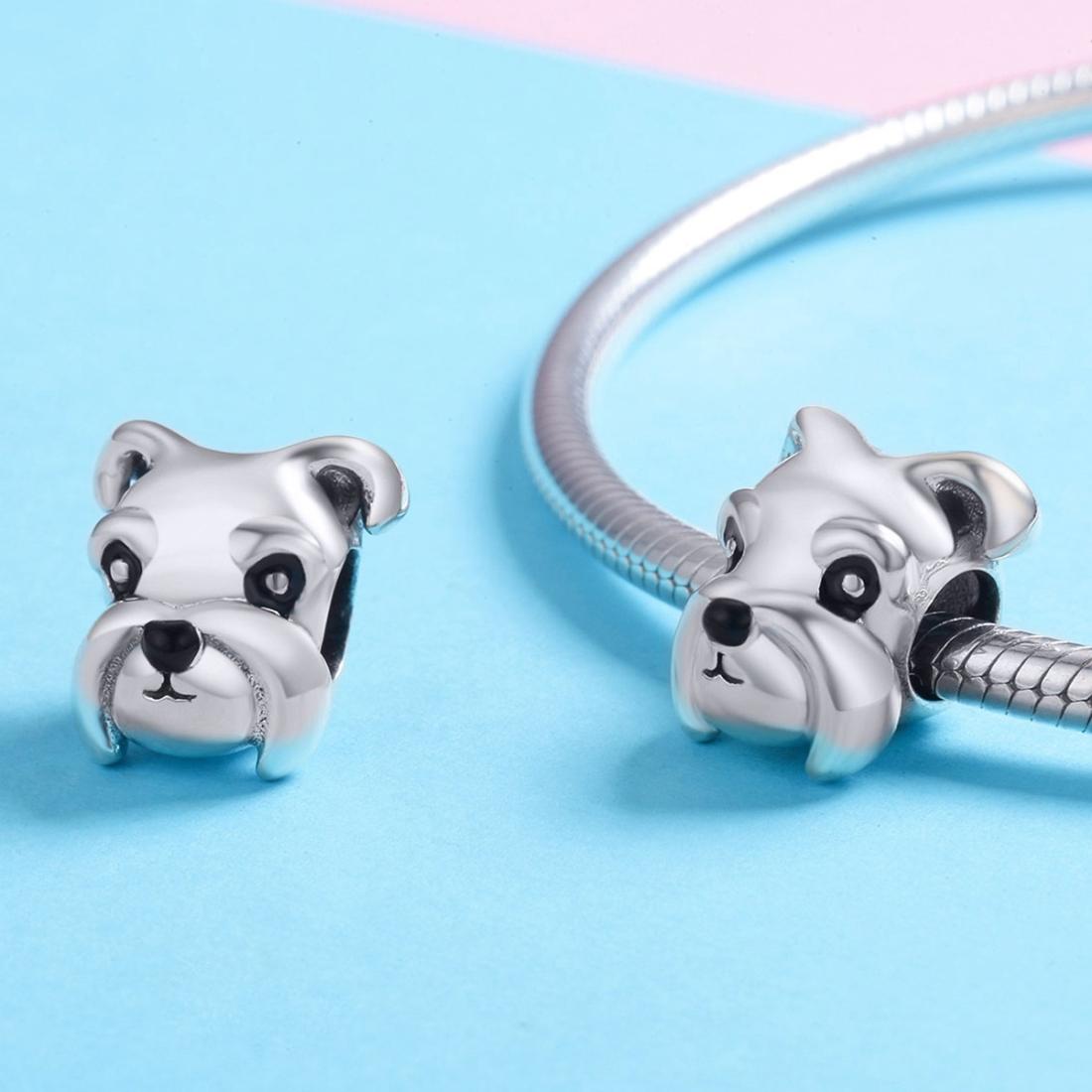 925 Sterling Silver Schnauzer Beads Platinum Plated 6