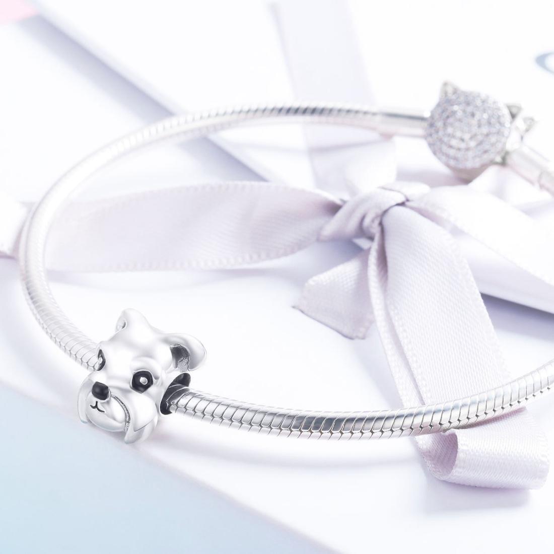 925 Sterling Silver Schnauzer Beads Platinum Plated 7