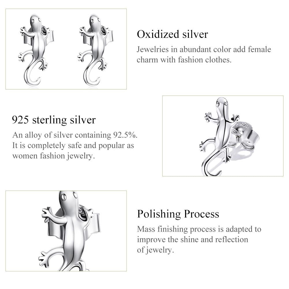 925 Sterling Silver Gecko Ear Studs Earrings For Women 6