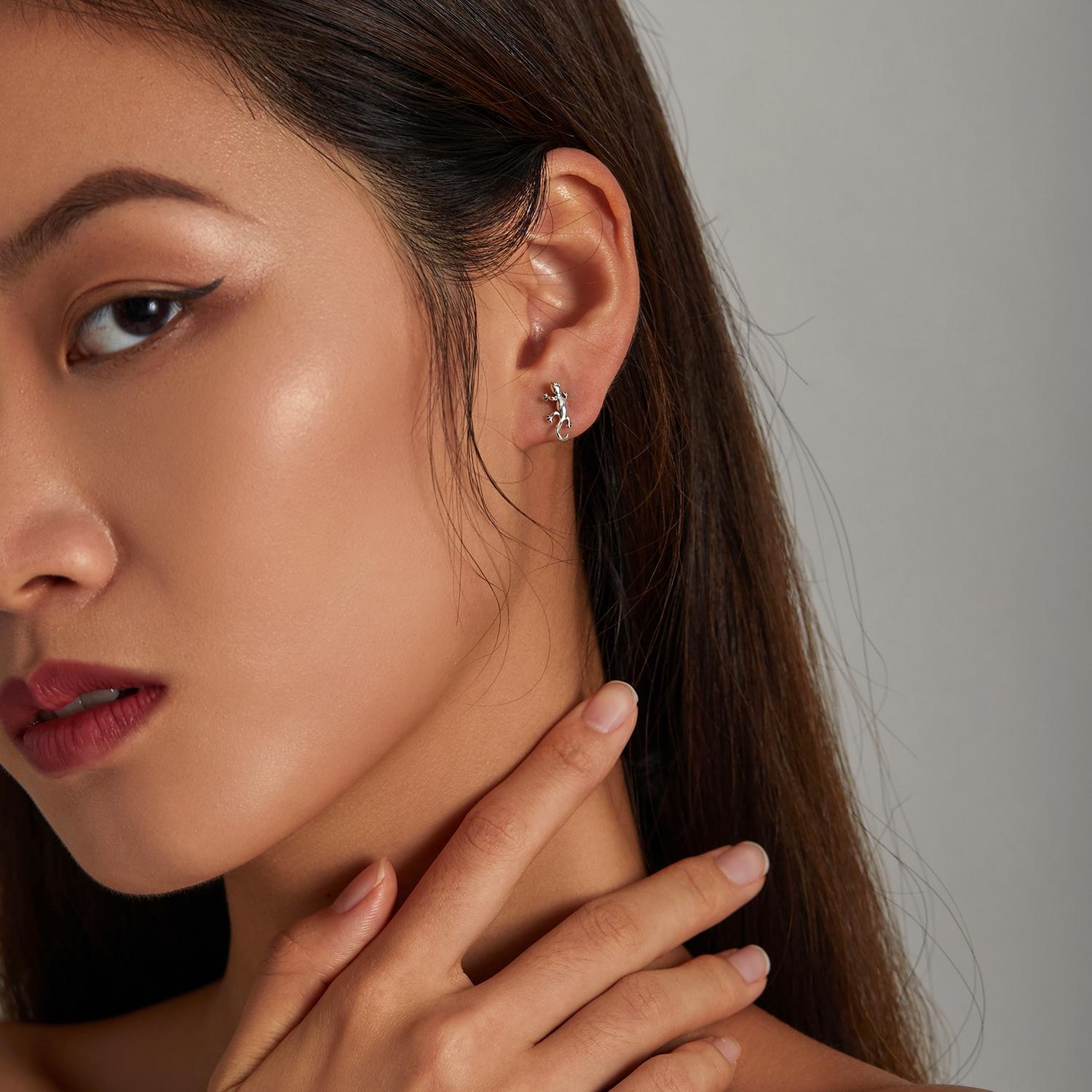 925 Sterling Silver Gecko Ear Studs Earrings For Women 7