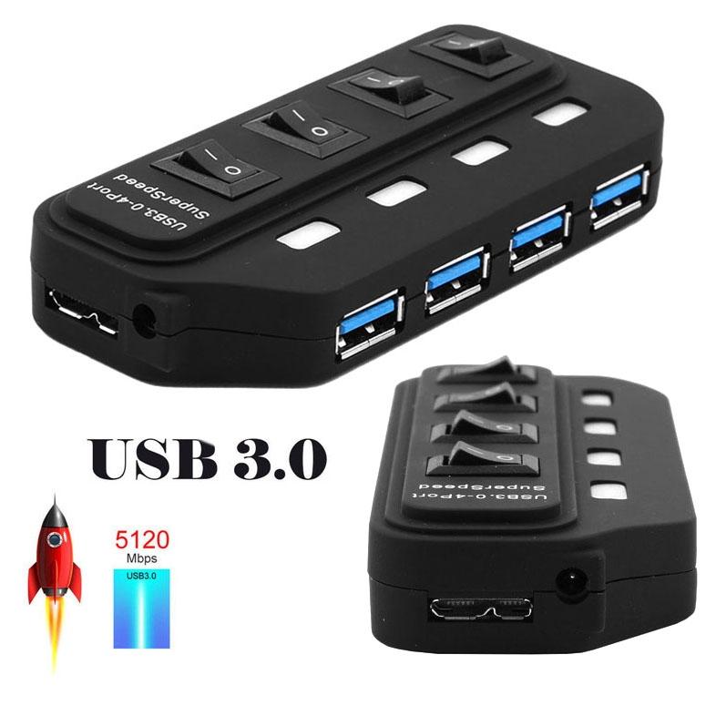 4-Port Usb 3.0 Hub With Individual Switches Black 3