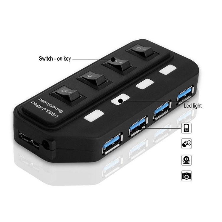 4-Port Usb 3.0 Hub With Individual Switches Black 4