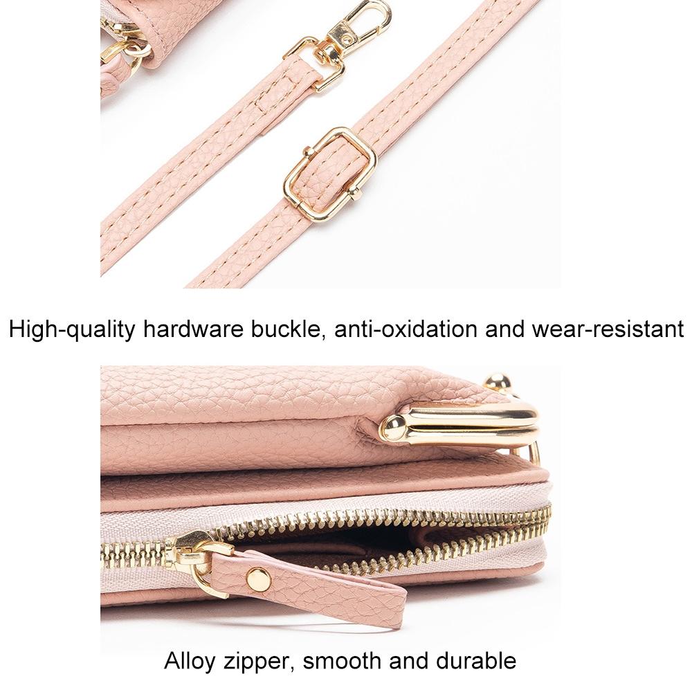 Black Embroidered Single Shoulder Phone Bag Wallet - Pink 7