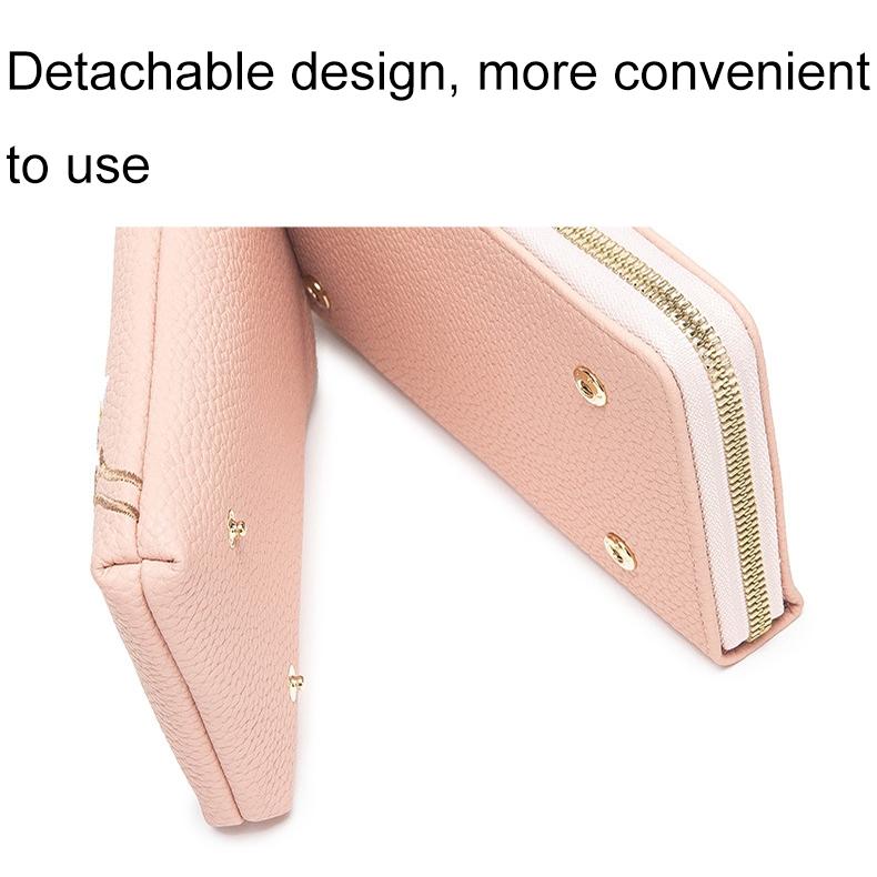 Black Embroidered Single Shoulder Phone Bag Wallet - Pink 8