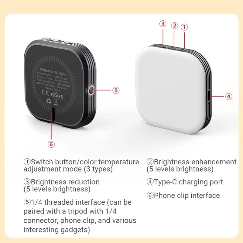 Rechargeable Mini Magnetic Selfie Light - Tri-colour Temperature 11