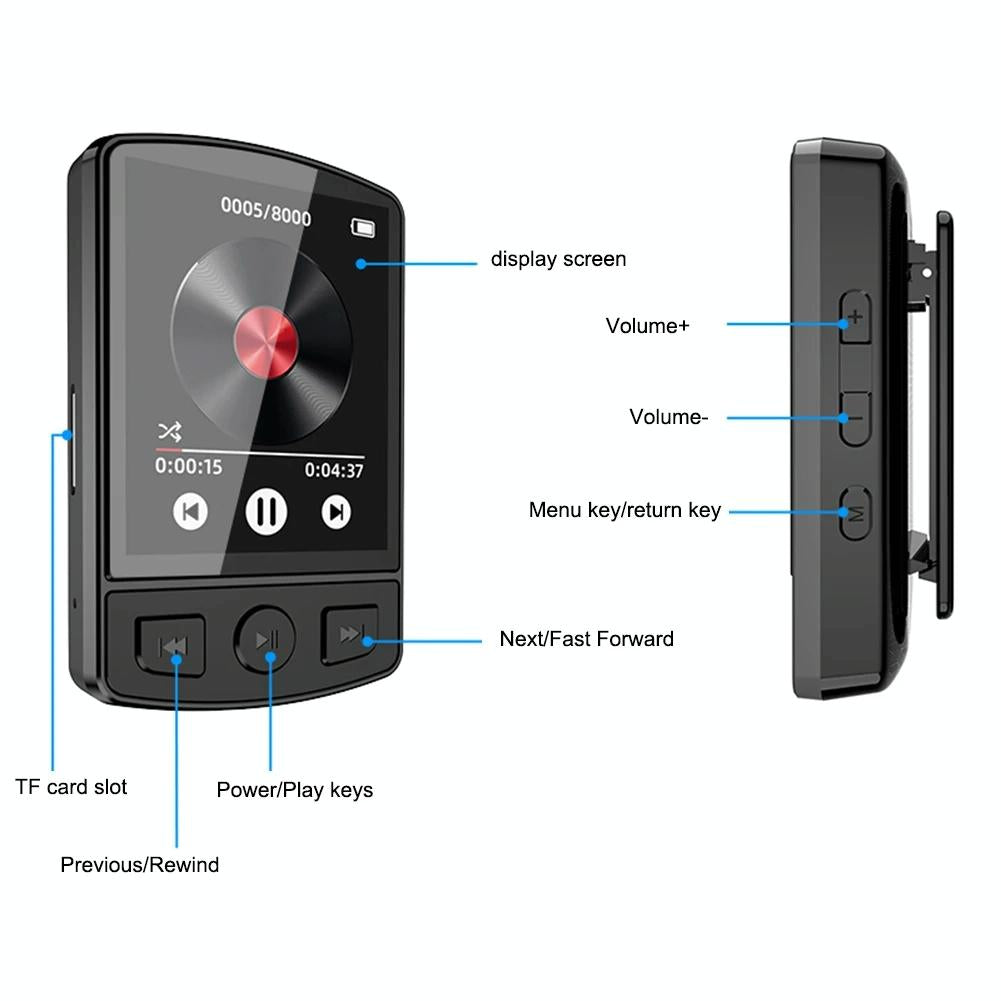 1.8 Inch Color Screen Mp3 / Mp4 Bluetooth Walkman With Back Clip - 128Gb 6
