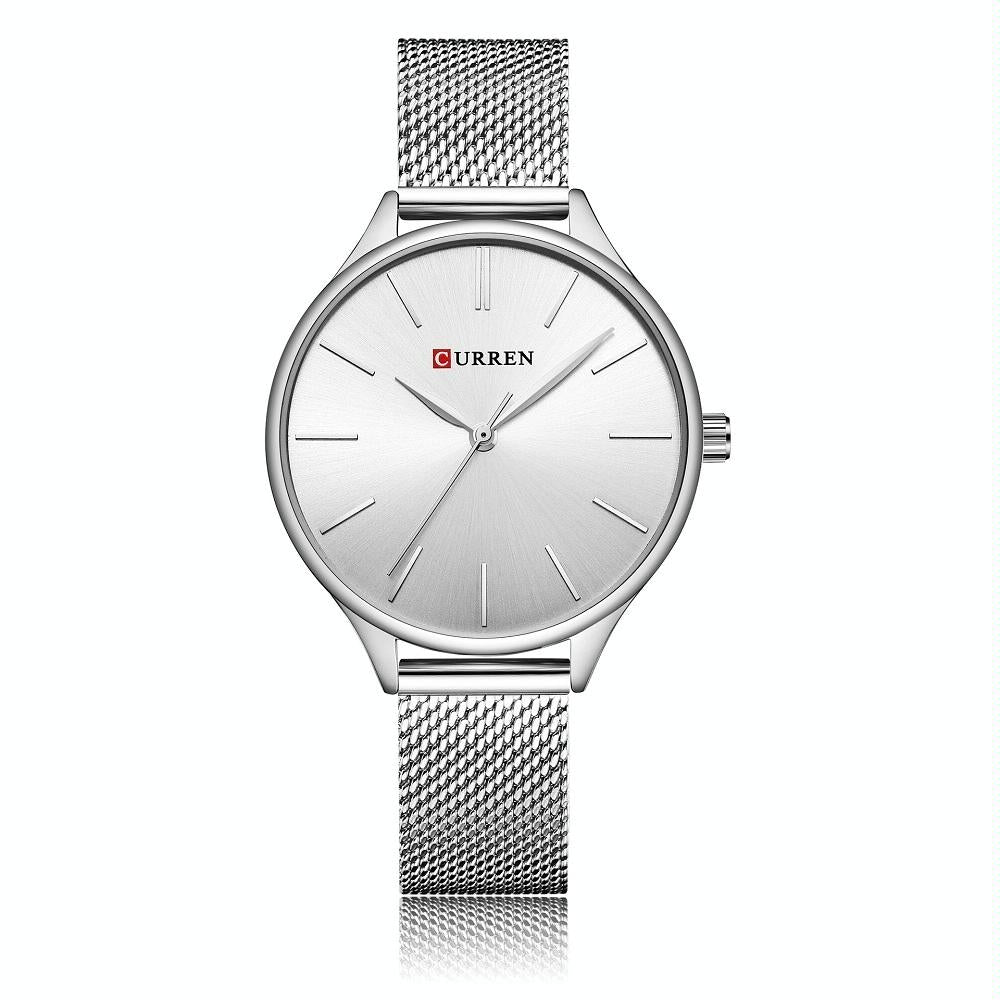 Waterproof Women Quartz Watch with Steel Strap - Casual Design - White Shell White Surface 10