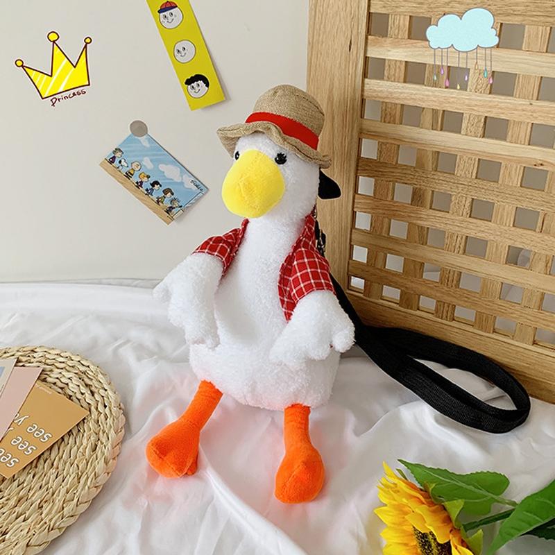 Adorable Cartoon Plush Shoulder Bag Duck White Green - Duck White Green 9