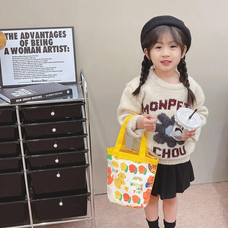 Cartoon Graffiti Bento Bag - Cute Canvas Handbag - Model 2 Yellow 7
