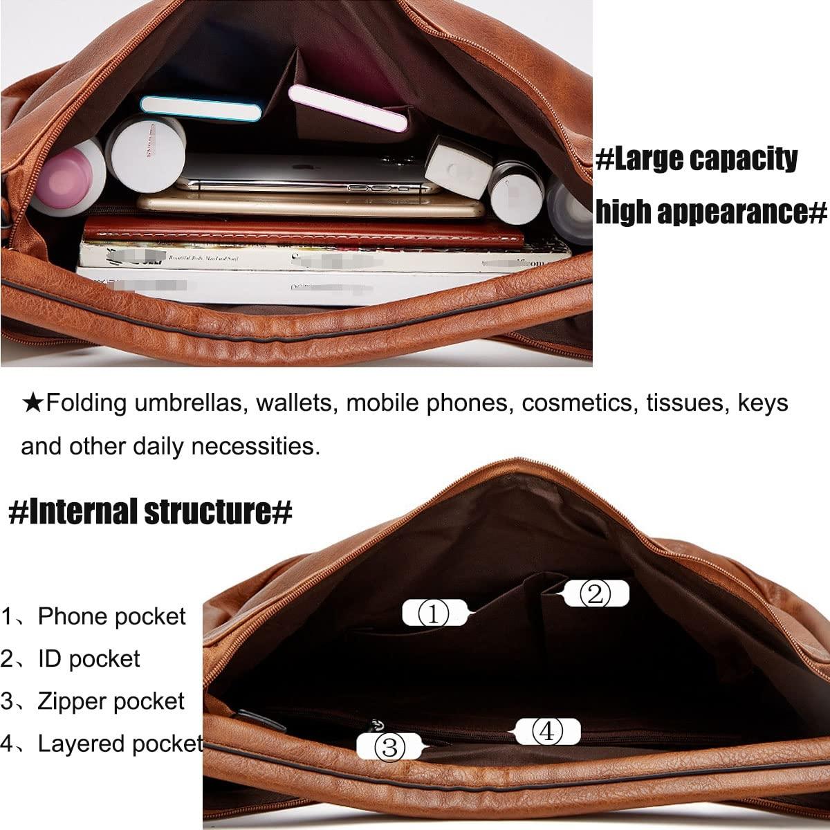Large Capacity Pu Leather Tote Bag Black - 2 In 1 Brown 7