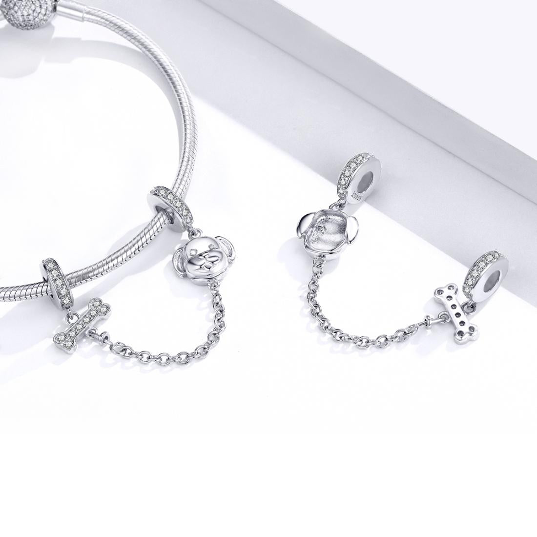 925 Sterling Silver Dog Beaded Safety Chain Bracelet 5