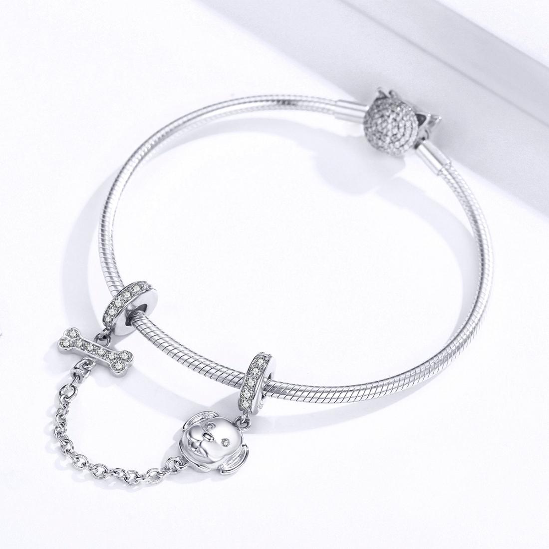 925 Sterling Silver Dog Beaded Safety Chain Bracelet 6