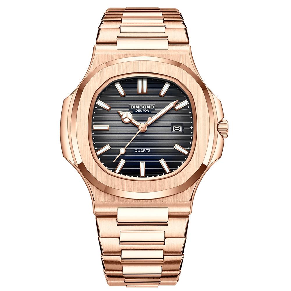 Retro Luminous Square Men Quartz Watch - 30m Waterproof - Rose Gold-Black