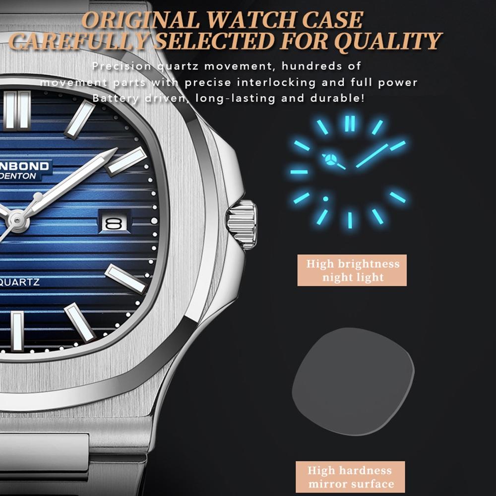 Retro Luminous Square Men Quartz Watch - 30m Waterproof - Rose Gold-Black 6