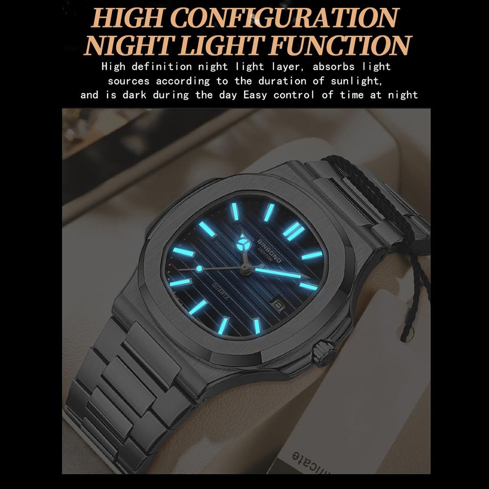 Retro Luminous Square Men Quartz Watch - 30m Waterproof - Rose Gold-Black 7