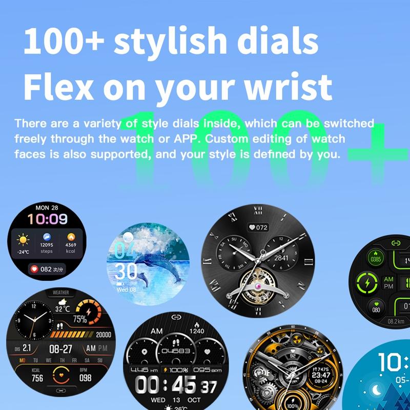 1.35 Inch Smart Watch Bluetooth Calls Health Monitoring 150+ Sports Black - Silver 3-Beads Steel 6