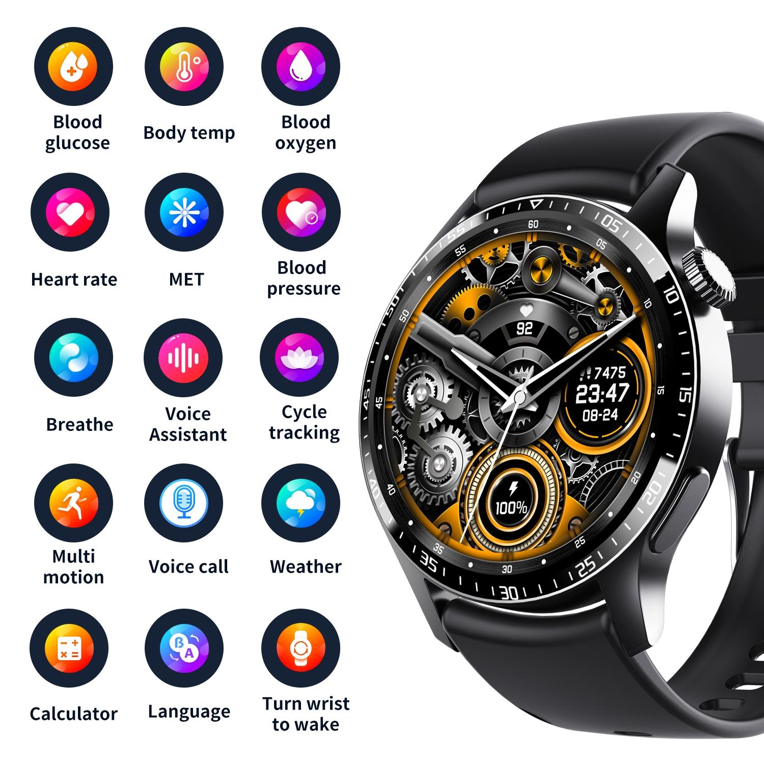 1.35 Inch Smart Watch Bluetooth Calls Health Monitoring 150+ Sports Black - Silver 3-Beads Steel 12
