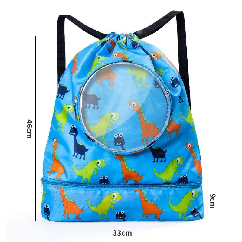Blue Waterproof Drawstring Beach Bag L Size For Kids Wet & Dry Separation Shoulder Strap - Blue L 14