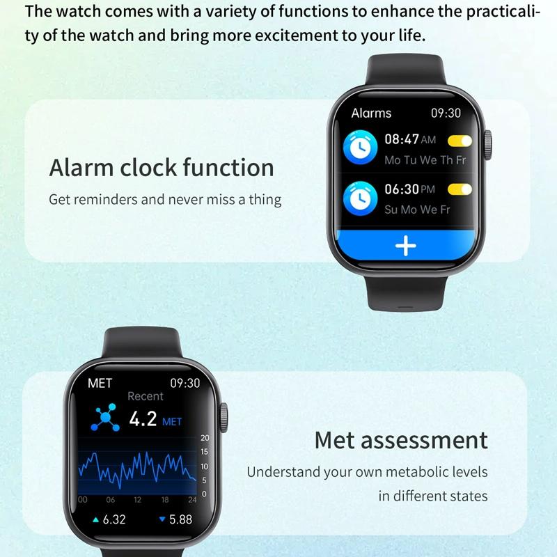 2.1 Inch Screen Smart Watch With Blood Sugar / Blood Oxygen Monitoring / Sos Alarm / 100+ Sports Modes - Black 3-Bead Steel - Black Leather 12