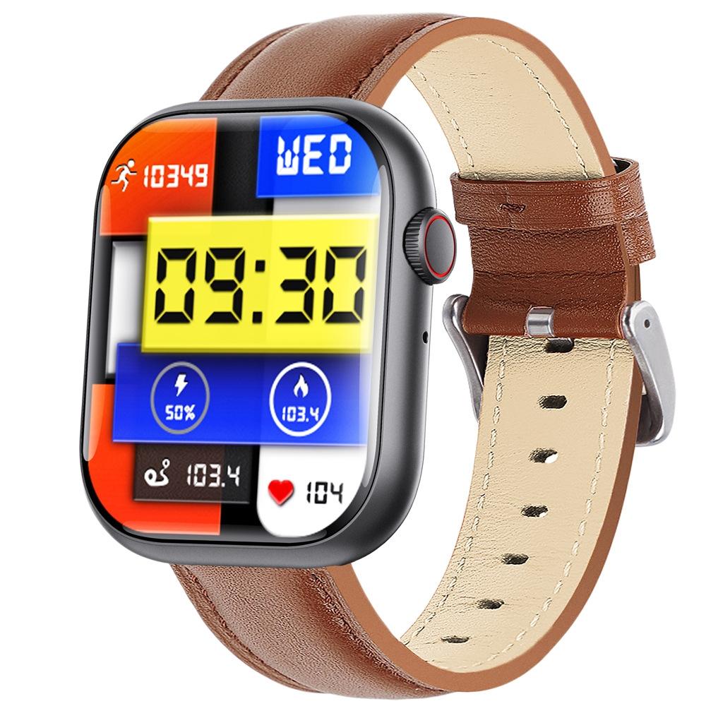 2.1 Inch Screen Smart Watch With Blood Sugar / Blood Oxygen Monitoring / Sos Alarm / 100+ Sports Modes - Black 3-Bead Steel - Black Leather 13