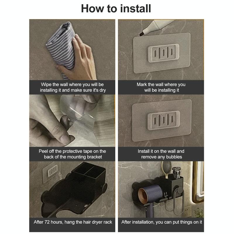 Wall Mounted Holder For Dyson Hair Dryer Bathroom Storage Rack Simple Black - Upgrade Gray 9