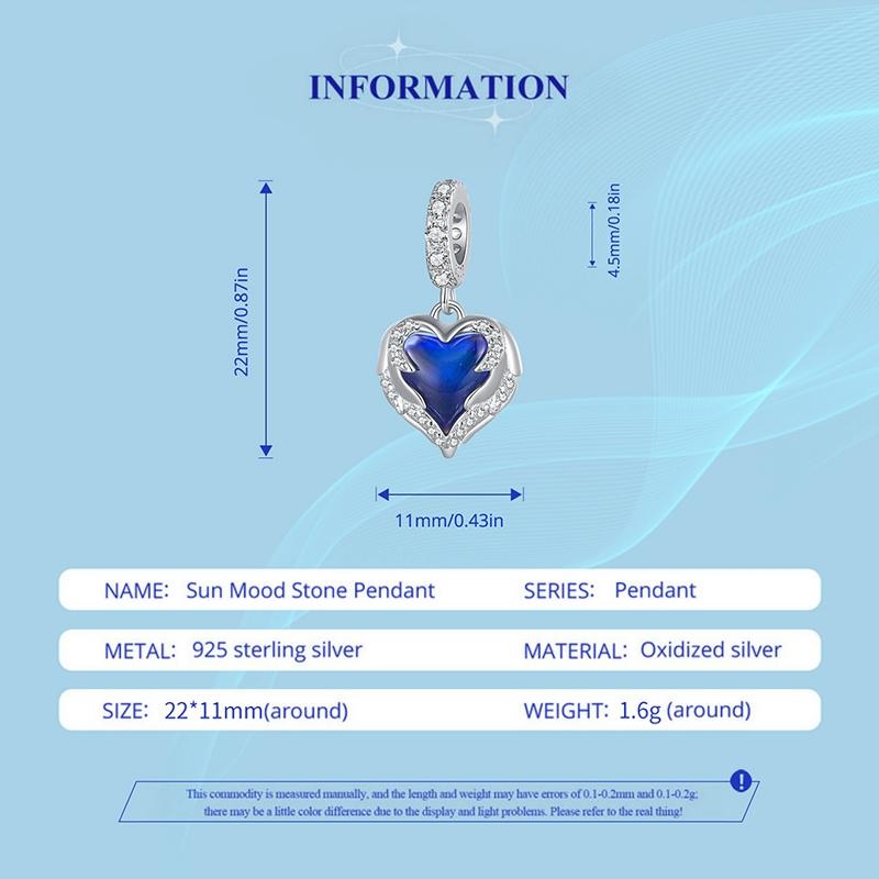 925 Sterling Silver Temperature Sensitive Heart Pendant For Jewelry 3