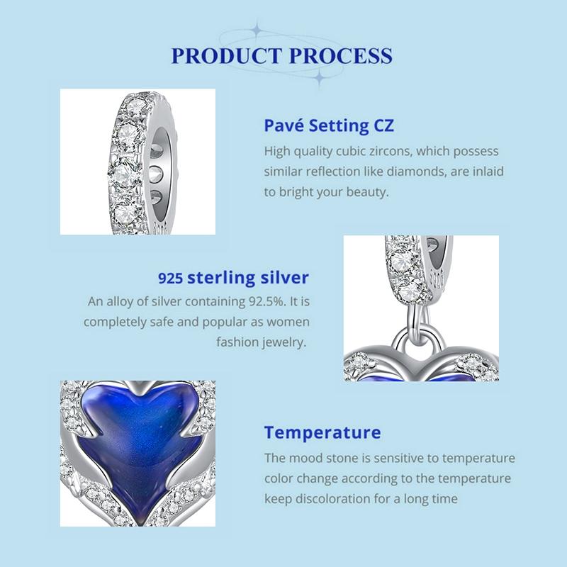 925 Sterling Silver Temperature Sensitive Heart Pendant For Jewelry 4