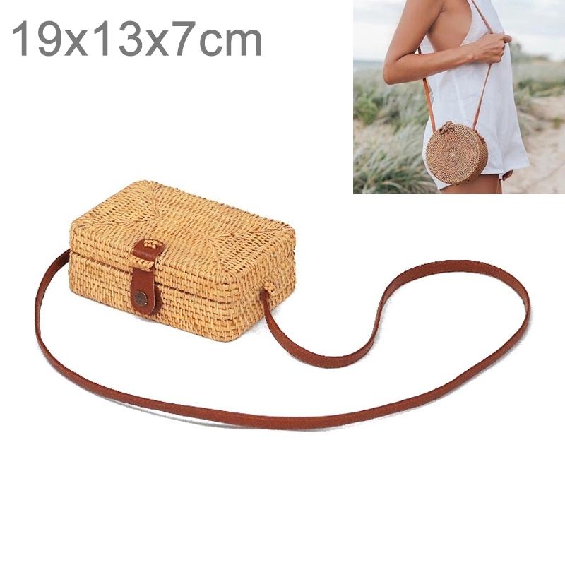 Handmade Square Rattan Bag Autumn Beach Diagonal Purse Vintage Style 19X13X7Cm 3