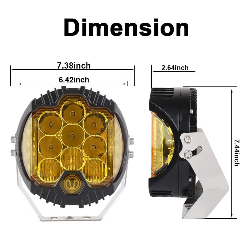 7 Inch Dc12V - 30V 8000Lm 6500K 90W Car Led Light On Three Sides Headlight For Jeep Wrangler Gold Light 3