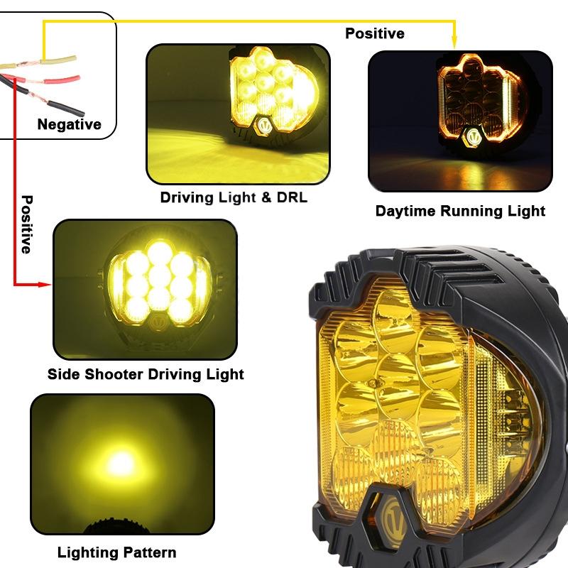 7 Inch Dc12V - 30V 8000Lm 6500K 90W Car Led Light On Three Sides Headlight For Jeep Wrangler Gold Light 5