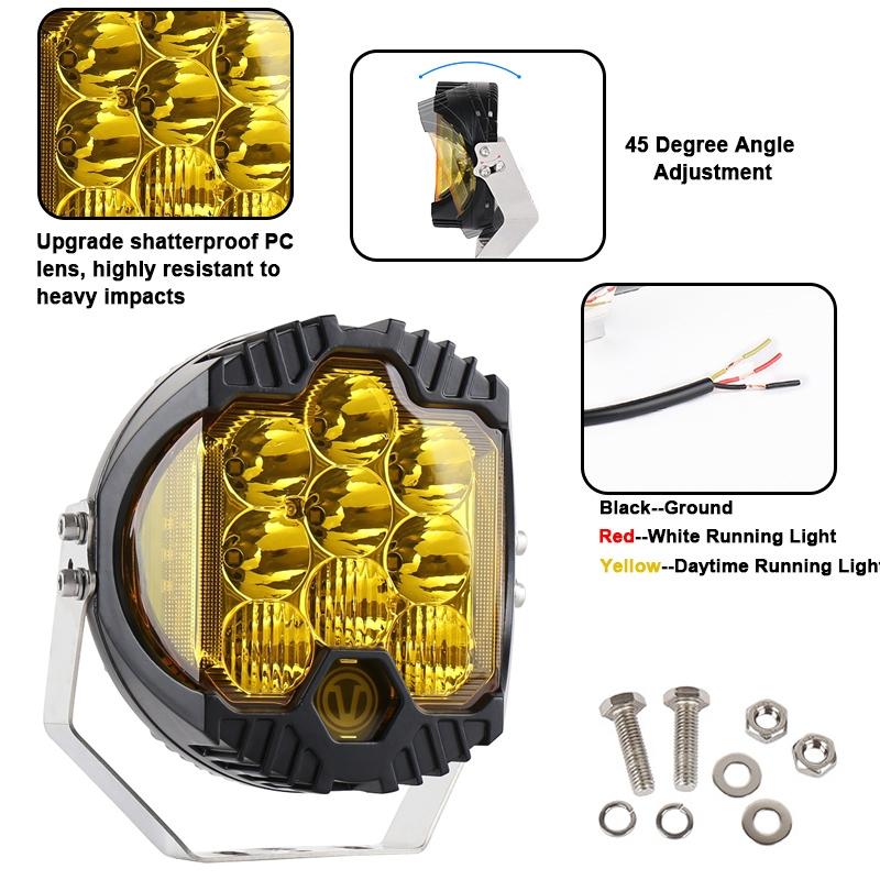 7 Inch Dc12V - 30V 8000Lm 6500K 90W Car Led Light On Three Sides Headlight For Jeep Wrangler Gold Light 6