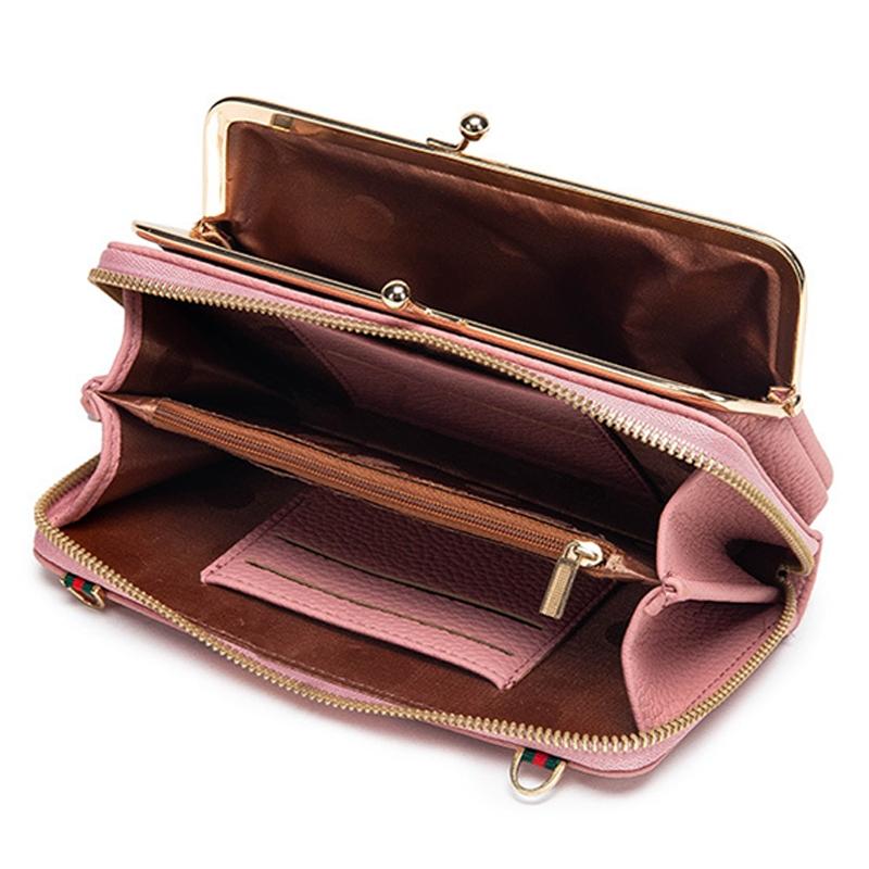 Black Embroidered Crossbody Wallet With Large Capacity - Dark Pink 5